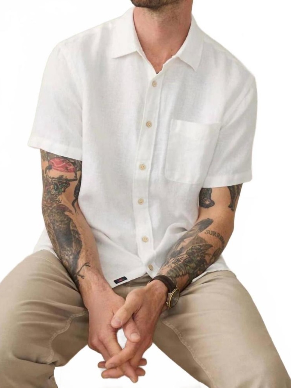 FAHERTY Men’s Palma Linen Shirt Sz M bright white weave short sleeve Coastal